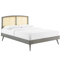 Cane and Queen Platform Bed With Splayed Legs