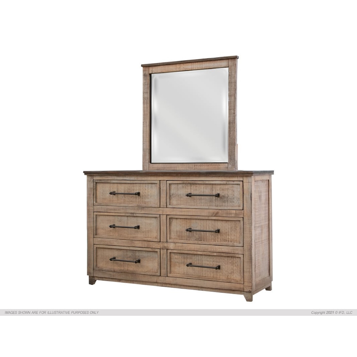 International Furniture Direct Comala Dresser Mirror with Natural Wooden Trim