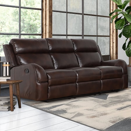 Casual Power Reclining Leather Sofa with Adjustable Headrests