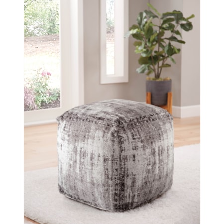 ZELL GREY WHITE HANDWOVEN POUF |