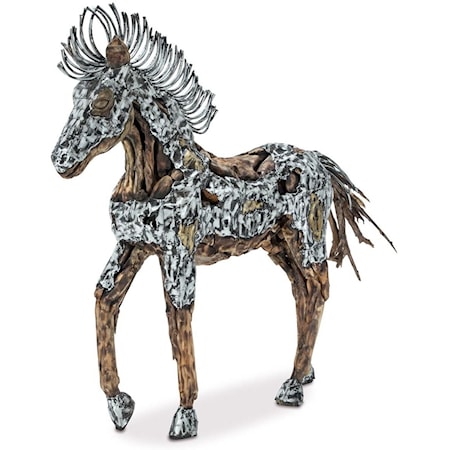 Large Wood Crafted Horse Sculpture