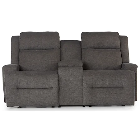 Contemporary Power Space Saver Reclining Loveseat with Cupholder Storage Console & Power Headrests