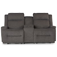 Contemporary Power Space Saver Reclining Loveseat with Cupholder Storage Console & Power Headrests