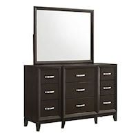 Transitional 9-Drawer Dresser and Mirror Set in Merlot