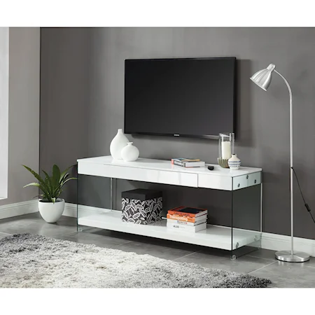 Contemporary 70" TV Stand with No Show Drawer Pull