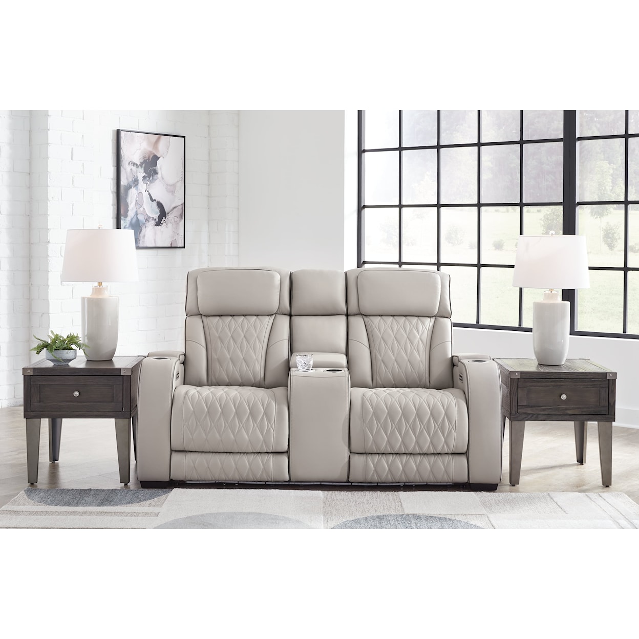 Signature Design by Ashley Furniture Boyington Power Recl Loveseat w/ Console & Adj Hdrsts