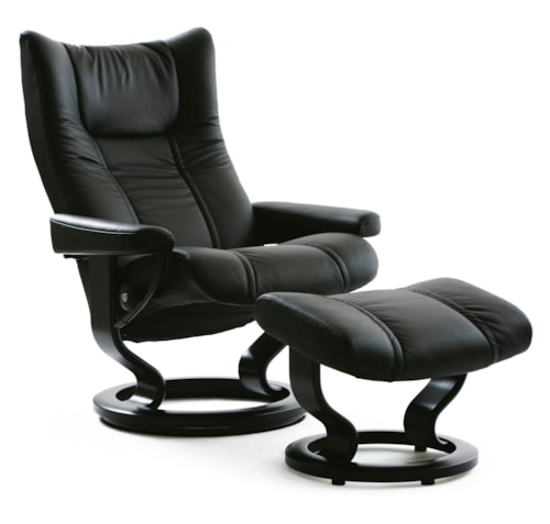 Casual Medium Reclining Chair and Ottoman with Classic Base