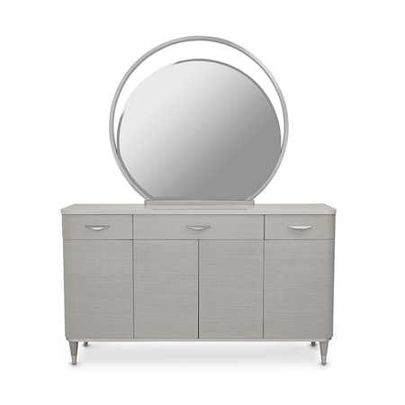 3-Drawer Sideboard and Round Mirror