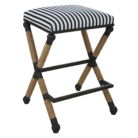 Coastal Backless Counter Stool with Upholstered Seat
