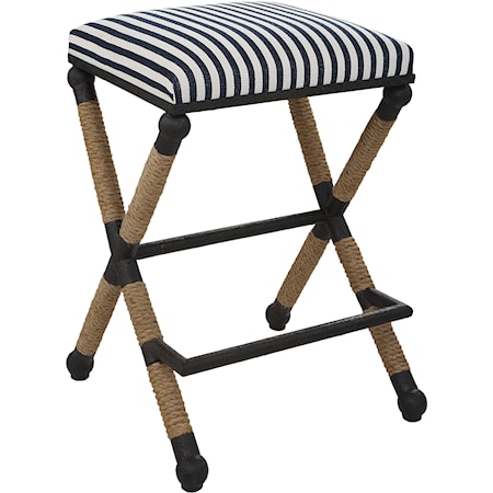Coastal Backless Counter Stool with Upholstered Seat
