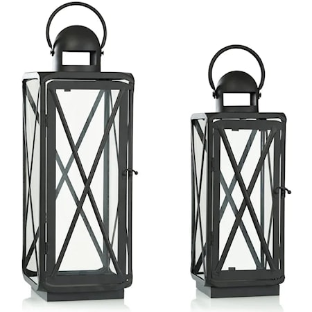 Farmhouse Lantern Set with Matte Black Finish in Varying Sizes