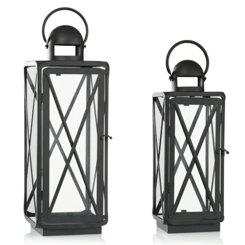 Farmhouse Lantern Set with Matte Black Finish in Varying Sizes