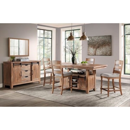 Farmhouse 6-Piece Counter Height Dining Set with Sideboard
