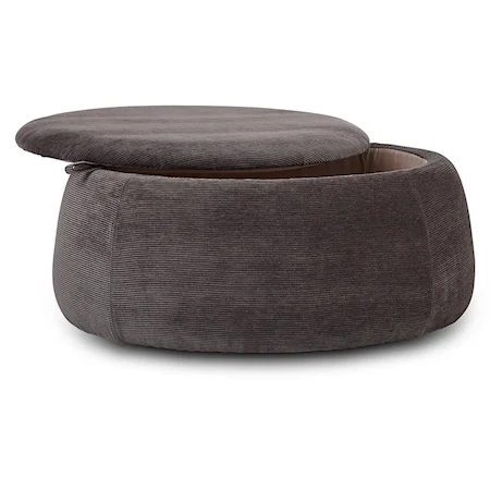 Contemporary Upholstered Round Ottoman with Hidden Storage