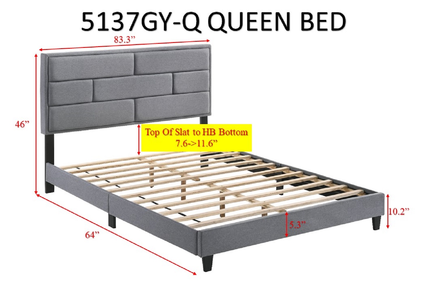 Crown Mark Flannery 5137GY-Q Queen Platform Bed | Royal