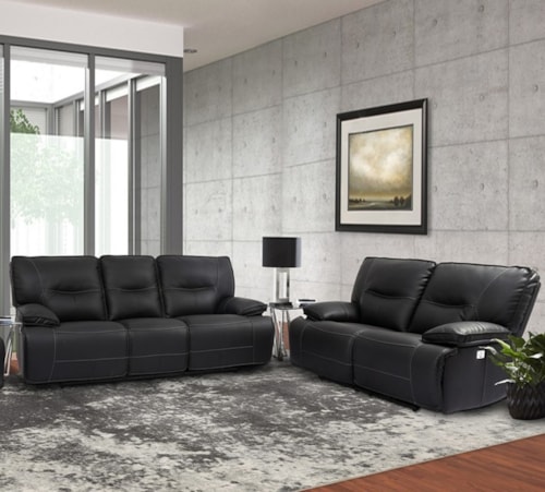 Casual Power Reclining Sofa and Loveseat Set with Power Headrests