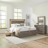 Contemporary Queen Storage Bed, Dresser & Mirror