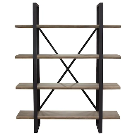 73" 4-Tiered Solid Wood Shelf Unit in Rustic Oak Finish with Iron Frame