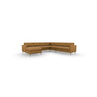 Leather 6-Seat Sectional Sofa with LAF Chaise & Brushed Gold Feet