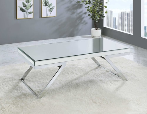 Glam Alfresco Mirrored Top Coffee Table with Chrome Base