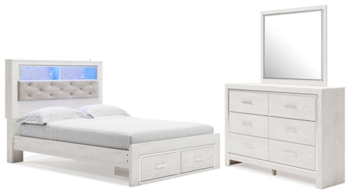 Queen Bookcase Storage Bed, Dresser And Mirror