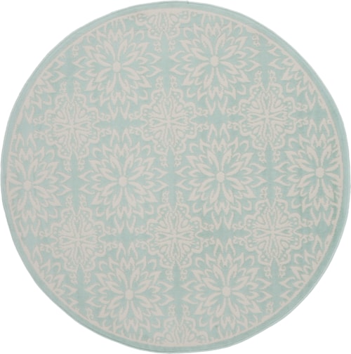 5'3"  Ivory/Green Round Rug