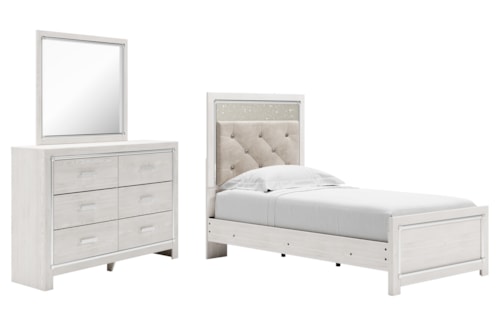 Twin Panel Bed, Dresser And Mirror