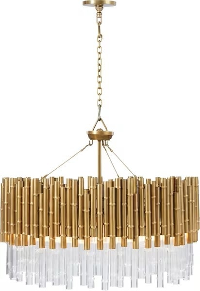 Contemporary Brass Chandelier with Glass Bamboo Accents