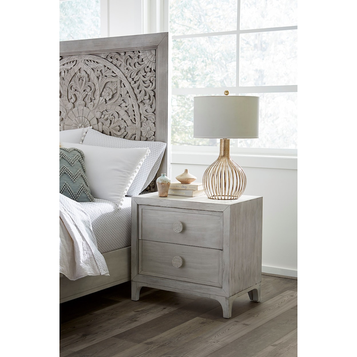 Modus International Boho Chic Nighstand in Washed White