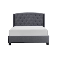 Upholstered Queen Bed with Button Tufting and Demi-Wings