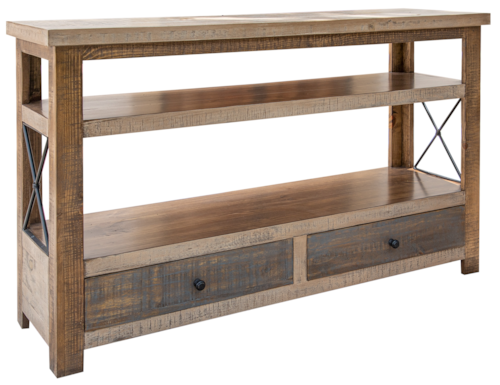 Rustic 2-Drawer Sofa Table with Open Shelving