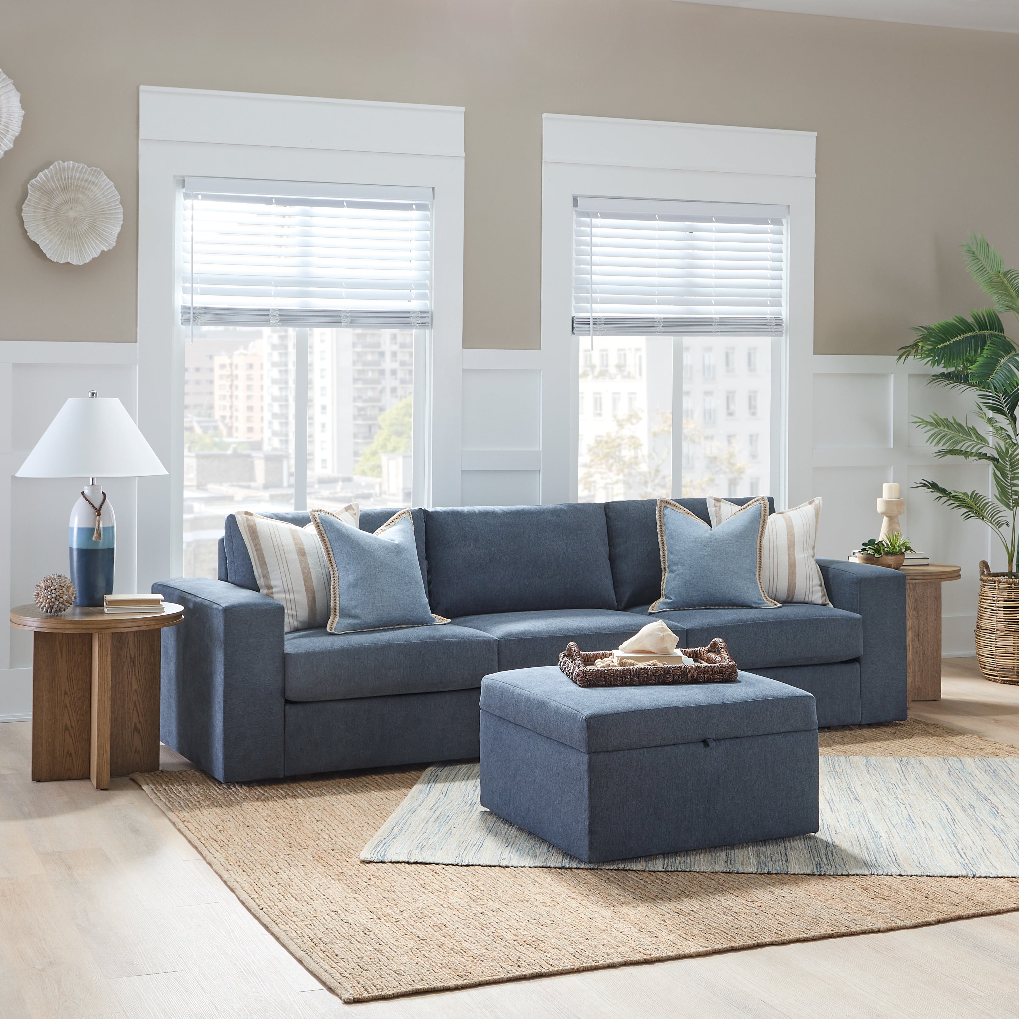 Wide-Arm Sofa with Storage Ottoman