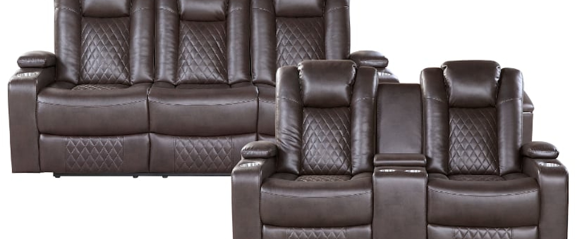 Casual 2-Piece Reclining Living Room Set with Cup Holders and Storage Arms