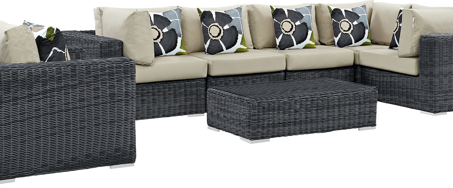 Summon Coastal 7-Piece Outdoor Patio Sunbrella® Sectional Set - Gray/Beige