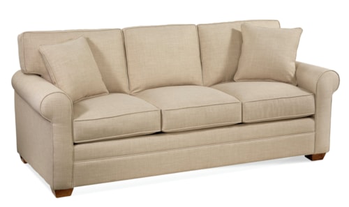 Transitional 3-Seater Sofa with Rolled Arms and Exposed Wood Feet