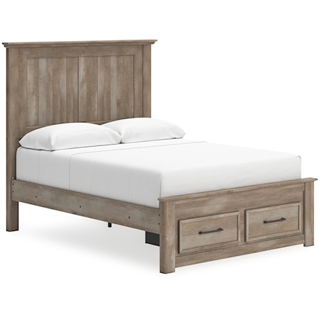 Rustic Farmhouse Queen Panel Bed with Footboard Storage