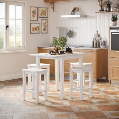 Coastal 5-Piece Counter Dining Set with Backless Stools