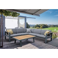 Outdoor Patio Sectional Set in Gray Finish with Gray Cushions and Teak Wood