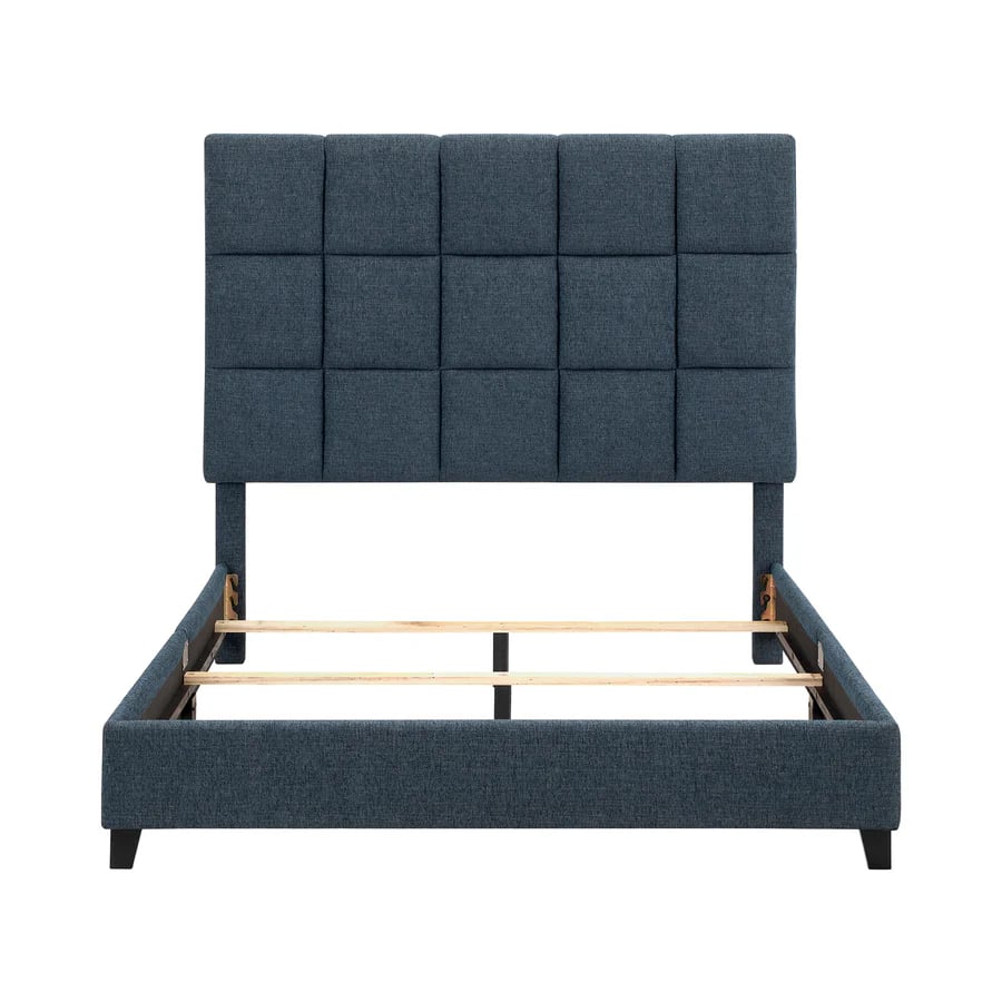 Upholstered Squares Panel Bed Navy