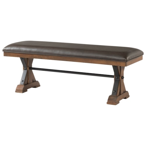 Rustic Upholstered Dining Bench with Metal Accents