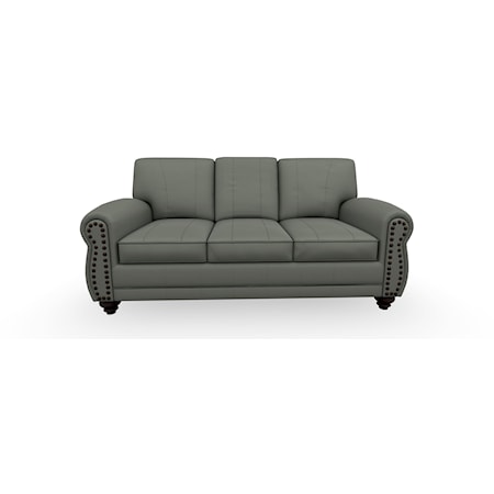Casual Stationary Sofa with Nail-Head Trim