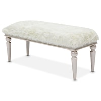 Glam Upholstered Rectangular Bench with Ornate Tapered Leg