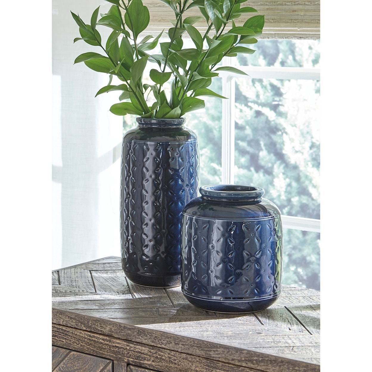 Ashley Accents Marenda Navy Blue Vase Set