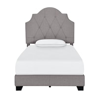 Transitional Saddle Tufted Twin Upholstered Bed in Smoke Gray