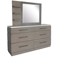 Contemporary 6-Drawer Bedroom Dresser and Mirror