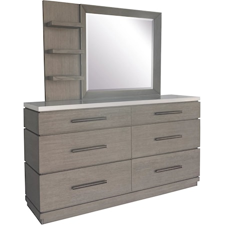 Contemporary 6-Drawer Bedroom Dresser and Mirror