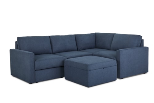 Flex 4-Seat Sectional Sofa with Standard Arm and Storage Ottoman - Denim