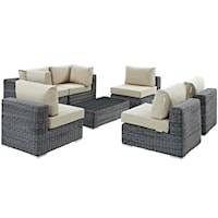 Summon Coastal 7-Piece Outdoor Patio Sunbrella® Sectional Set - Gray/Beige