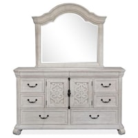 Cottage Style 8-Drawer Dresser and Shaped Mirror Set
