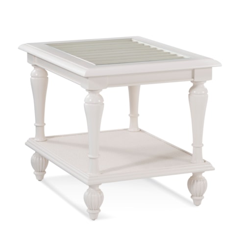 Traditional End Table with Glass Insert Top